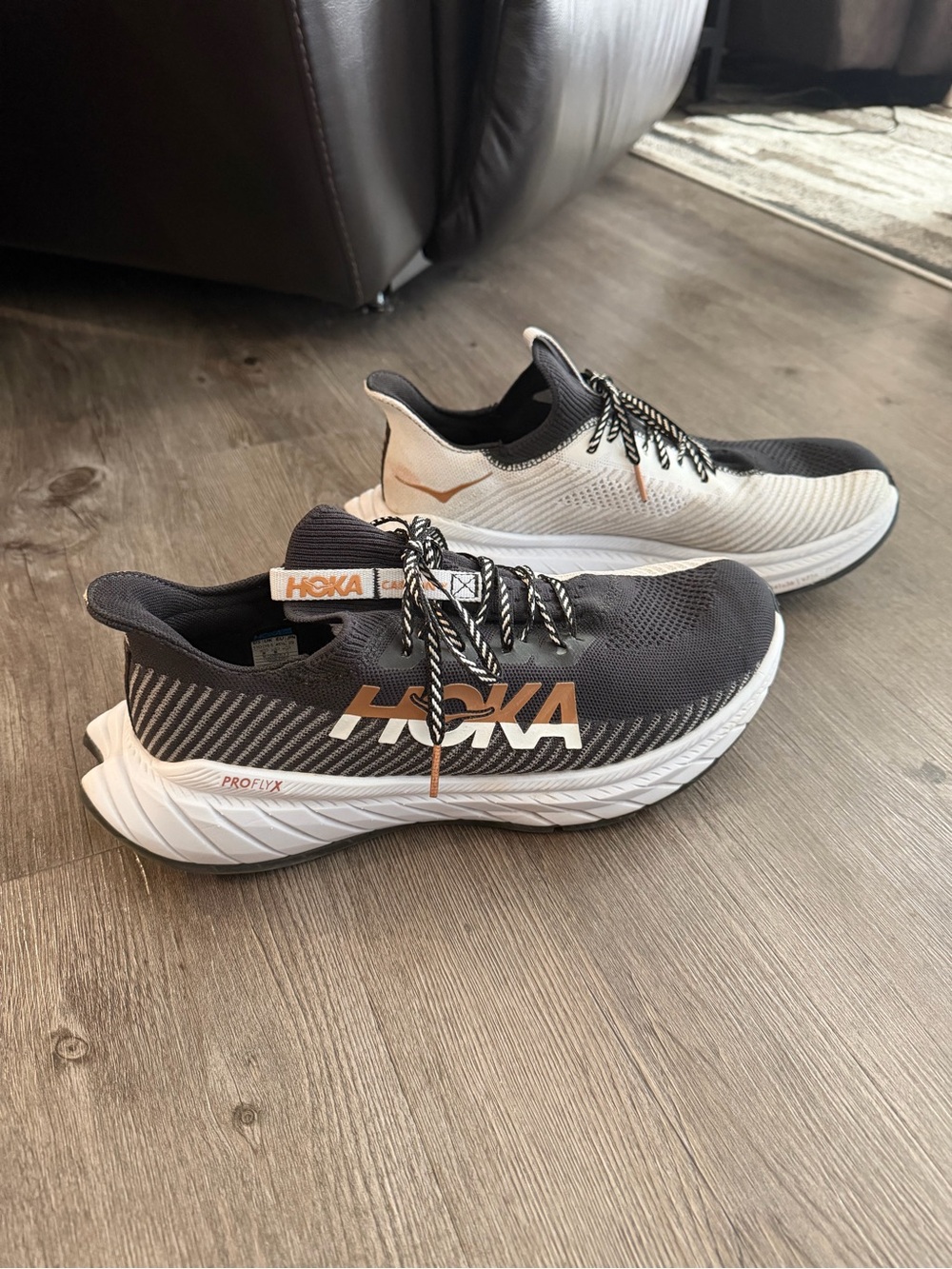 Hoka Men's Black, White and Tan Performance Running Shoes